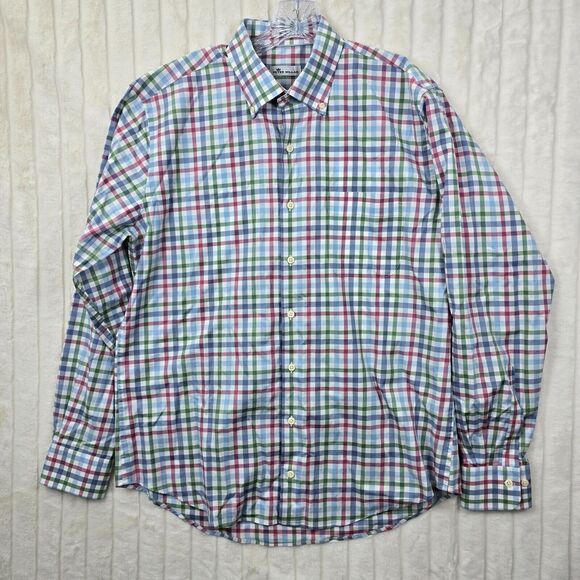 Peter Millar Men's Blue Red Green Plaid Button Down Shirt Long Sleeve Size L - Picture 1 of 9
